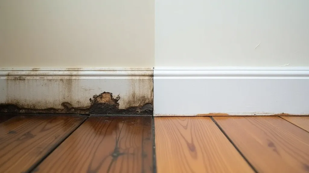 A real Phoenix mold removal job shown before and after — mold-damaged surface on the left, cleaned and repaired on the right.