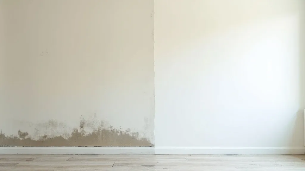 A Phoenix mold removal job shown before and after — mold-damaged, stained drywall on the left; cleaned, rebuilt, and repainted on the right.