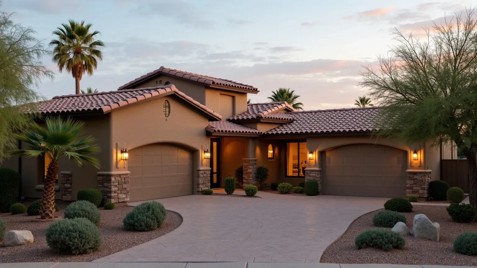 A Scottsdale stucco home with desert landscaping, where AC condensate is a common hidden mold source.