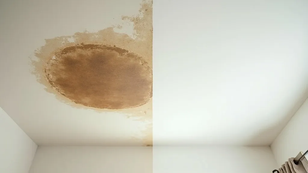 A real Tempe mold removal job shown before and after — mold-damaged surface on the left, cleaned and repaired on the right.